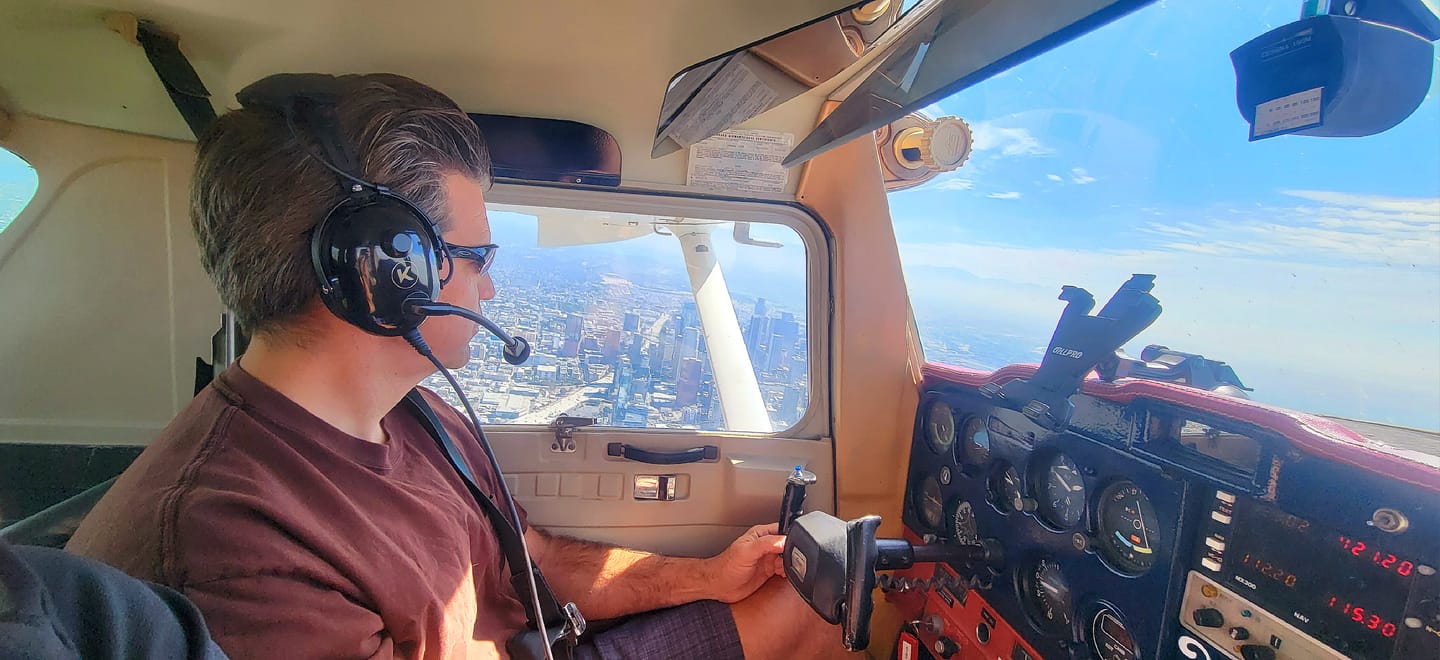 Flying in airplane