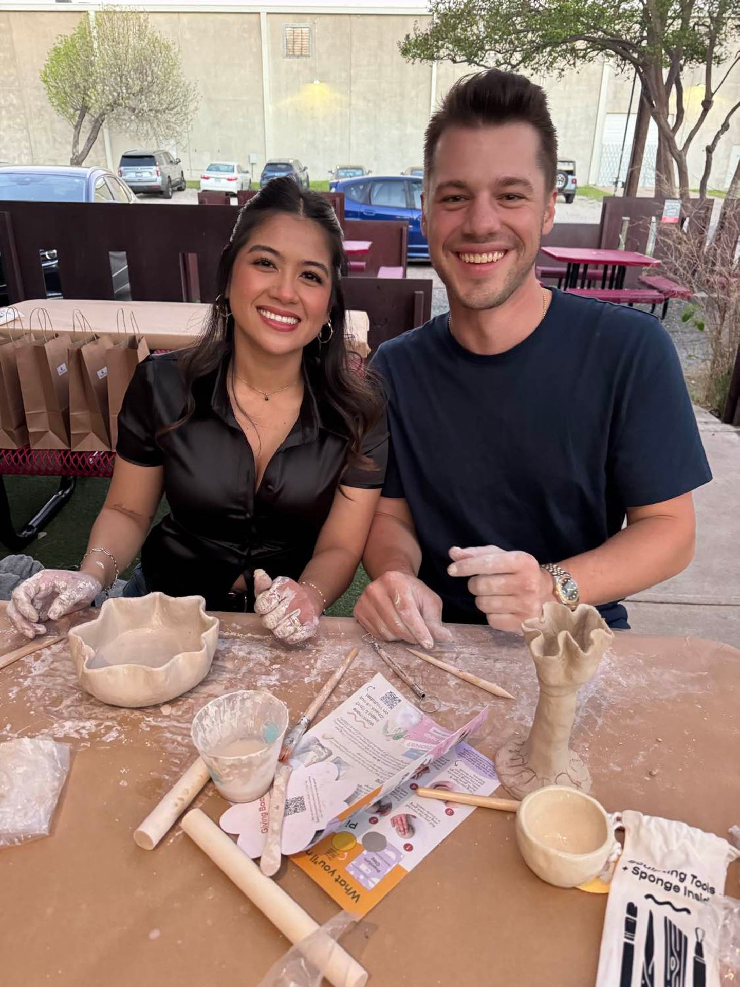 Couple doing pottery