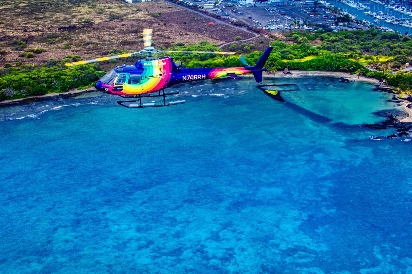 Helicopter over water