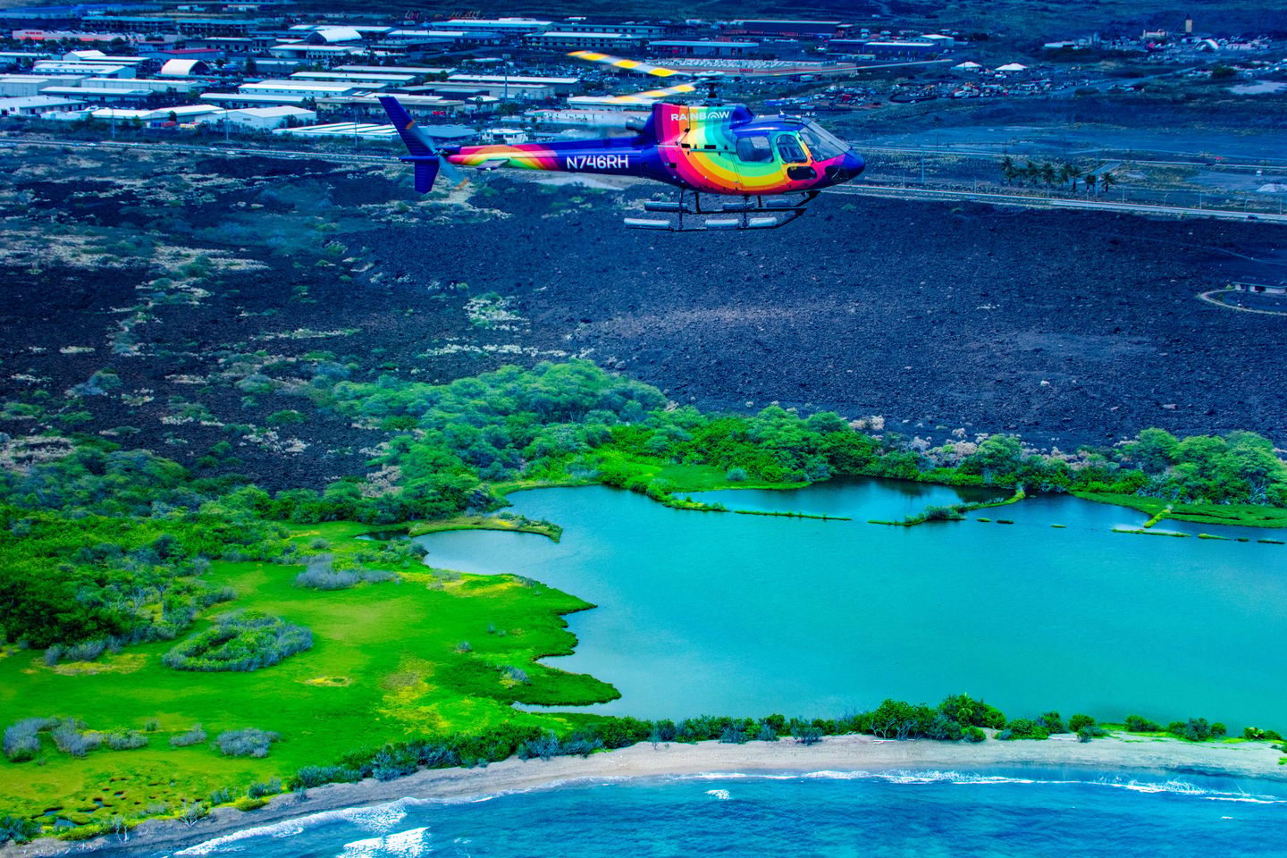 Helicopter over coast