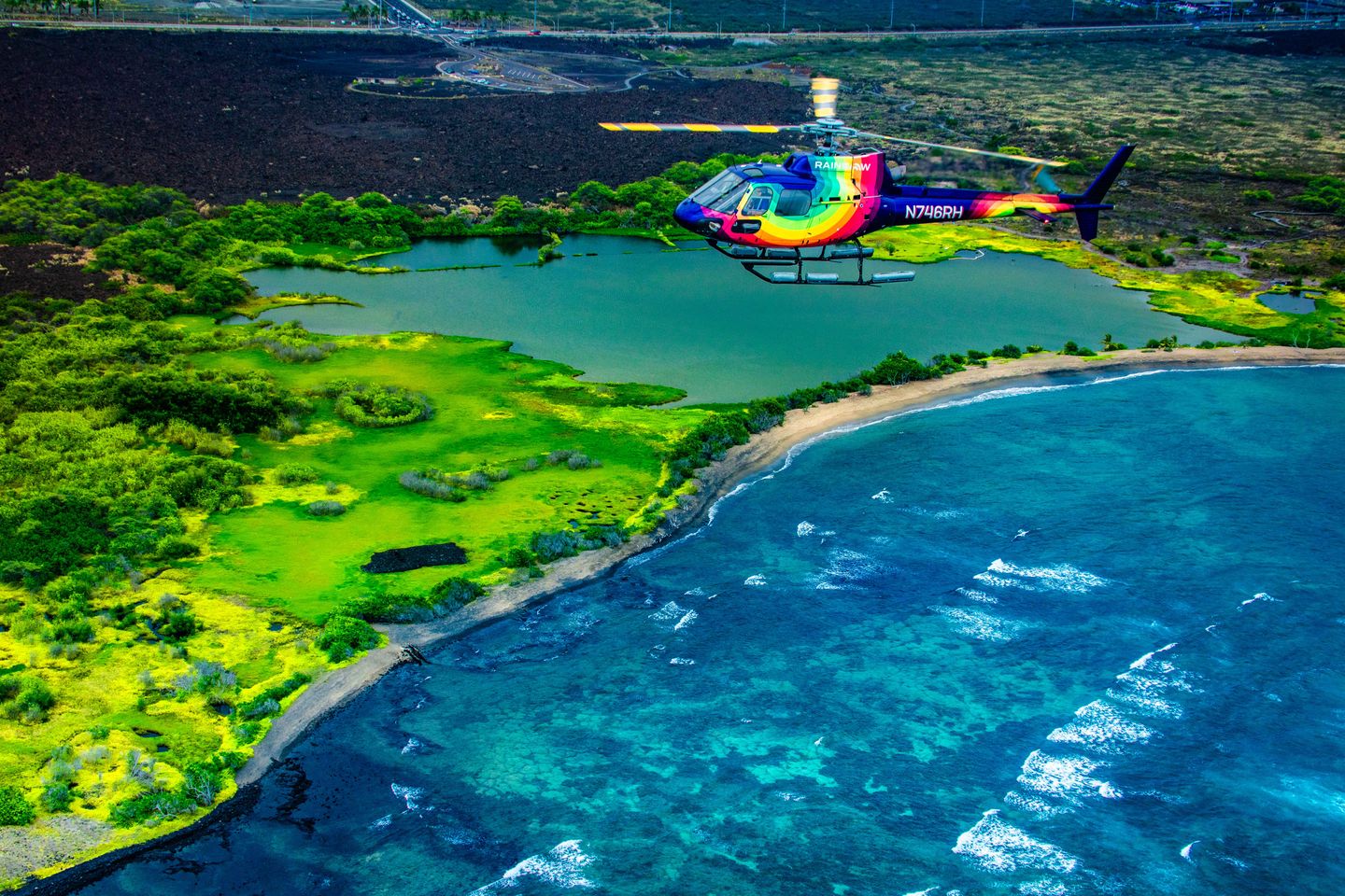 Helicopter over water
