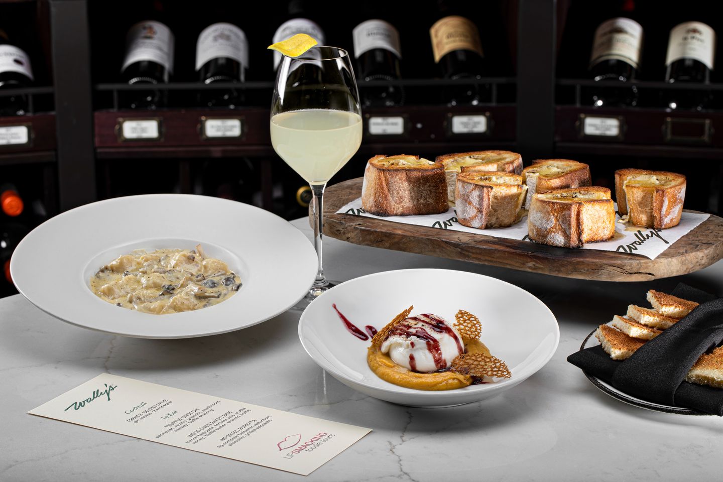 Dishes with wine