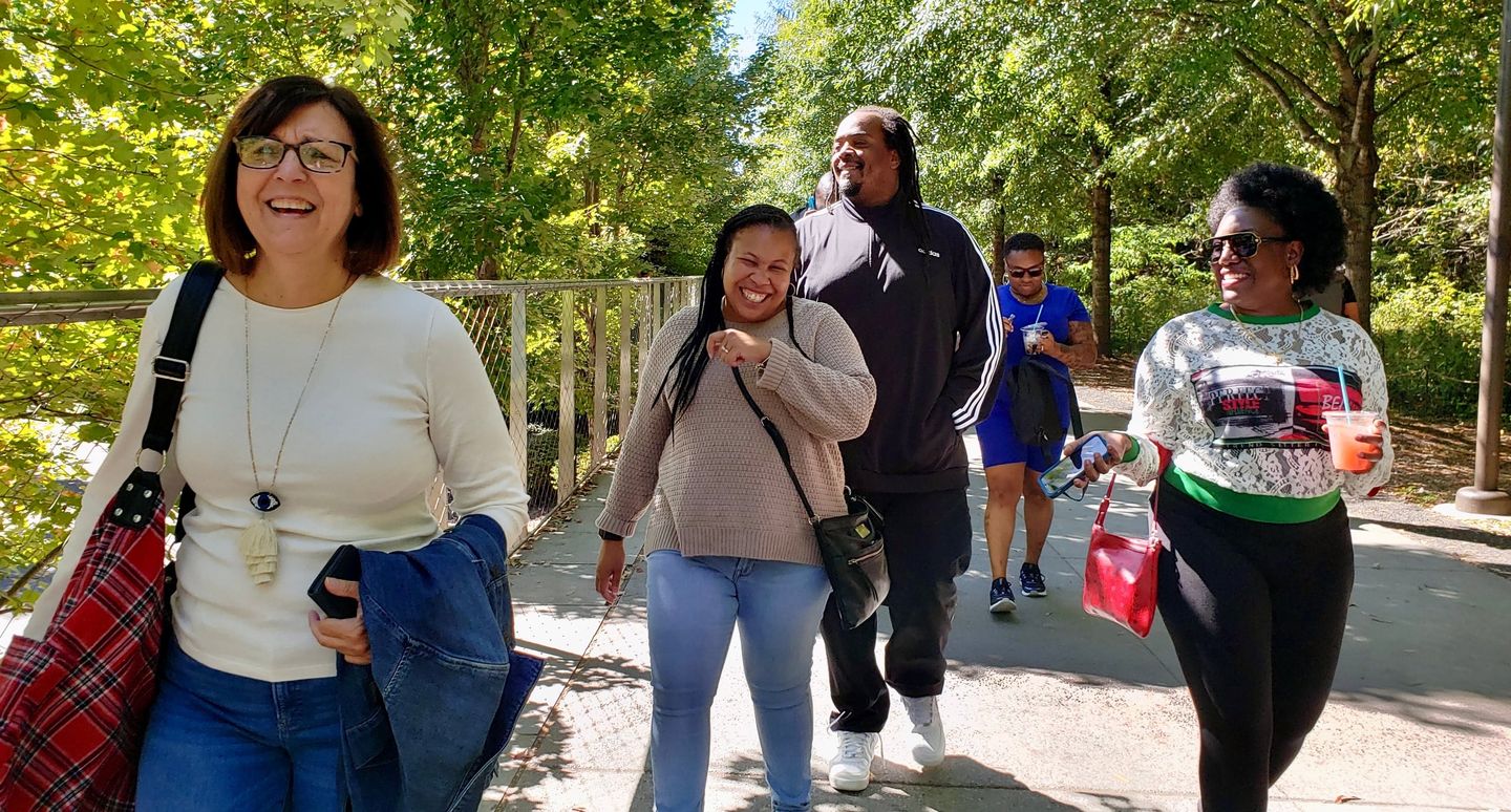 Group walking on tour