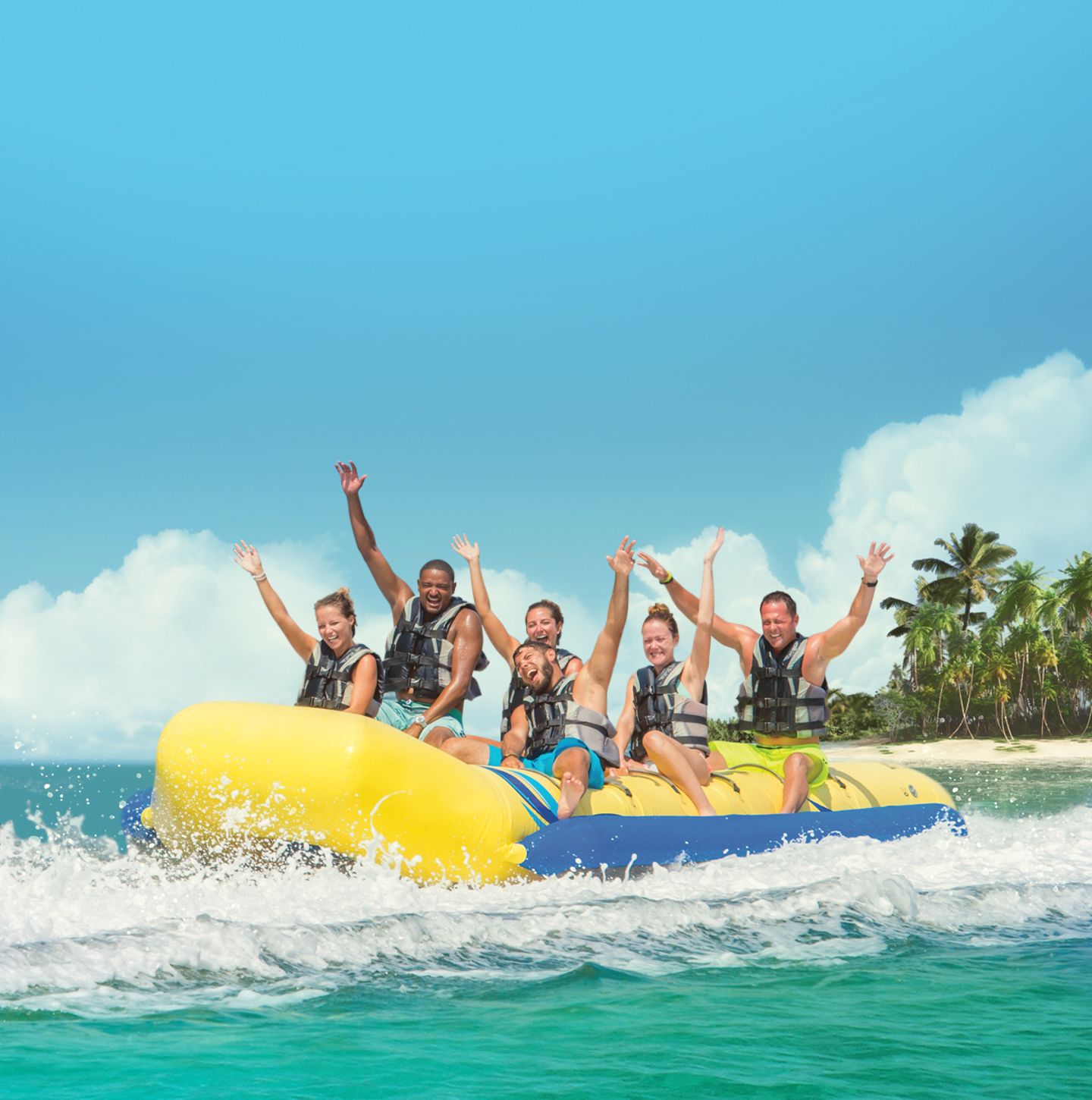 Group on banana boat