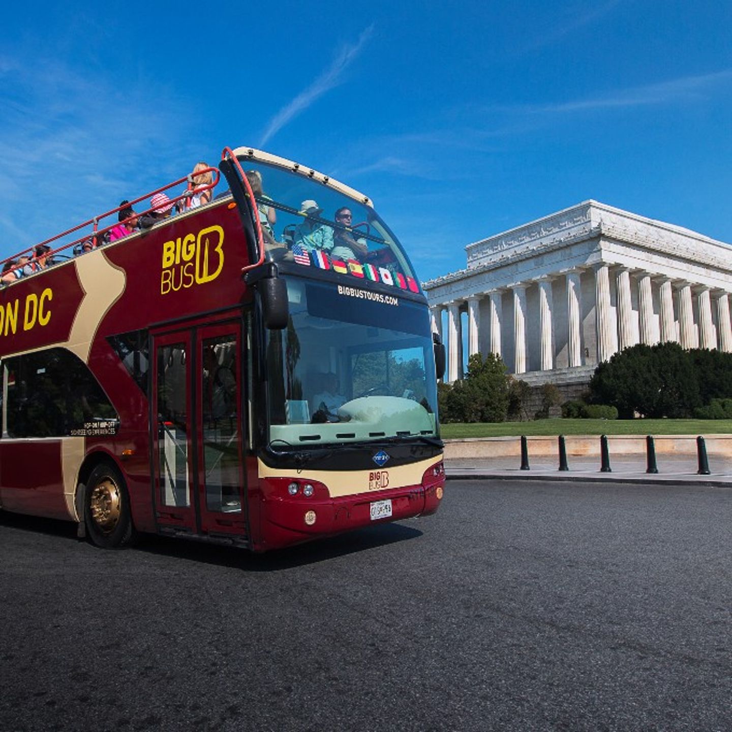 Bus in front of historic site