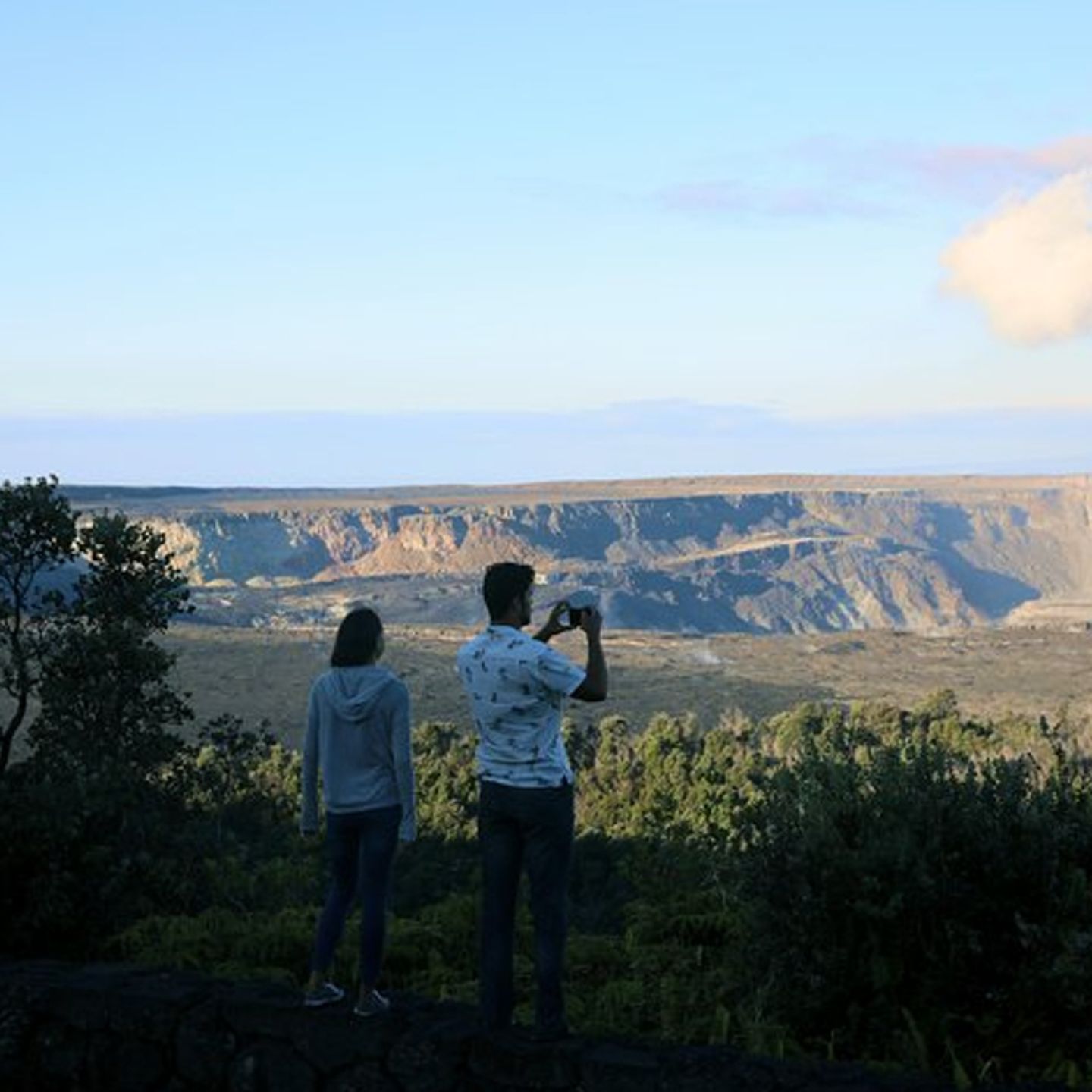 Two people taking photo