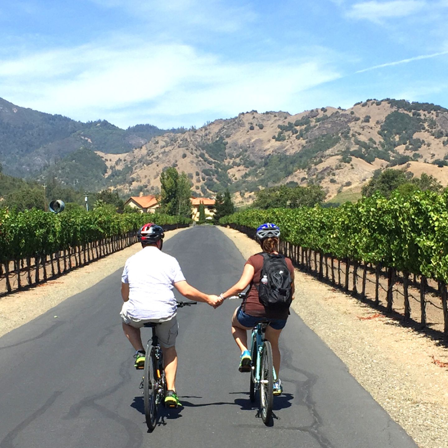 Couple riding bikes