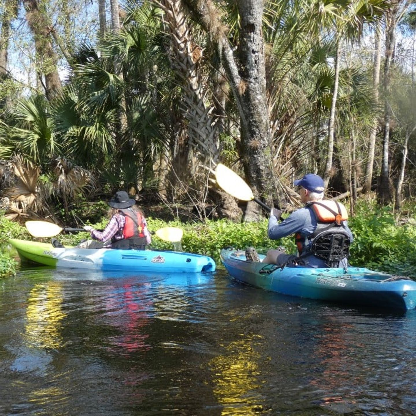 Two people paddling on water