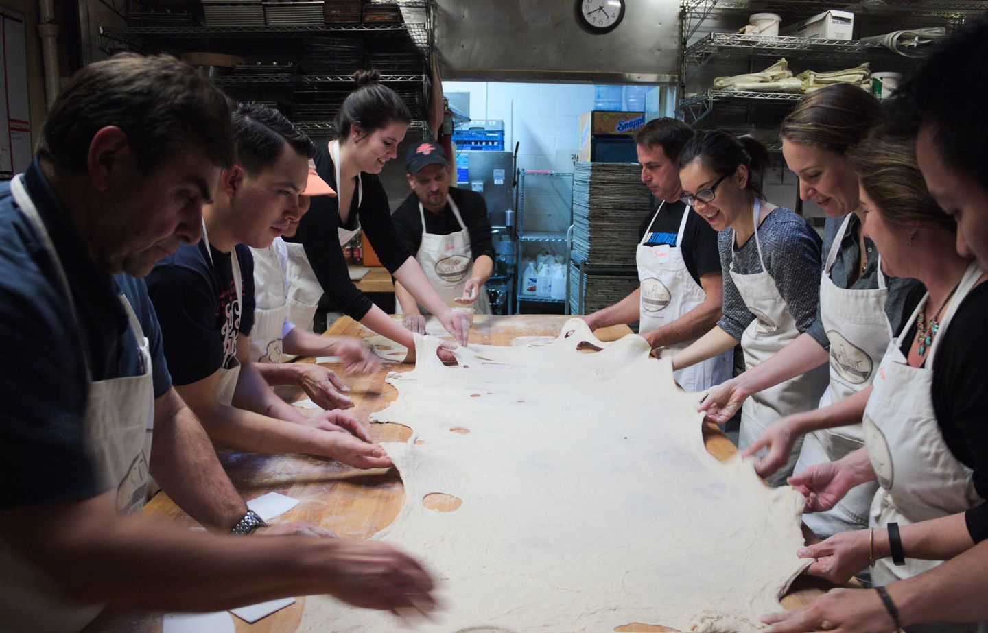 Group stretching dough