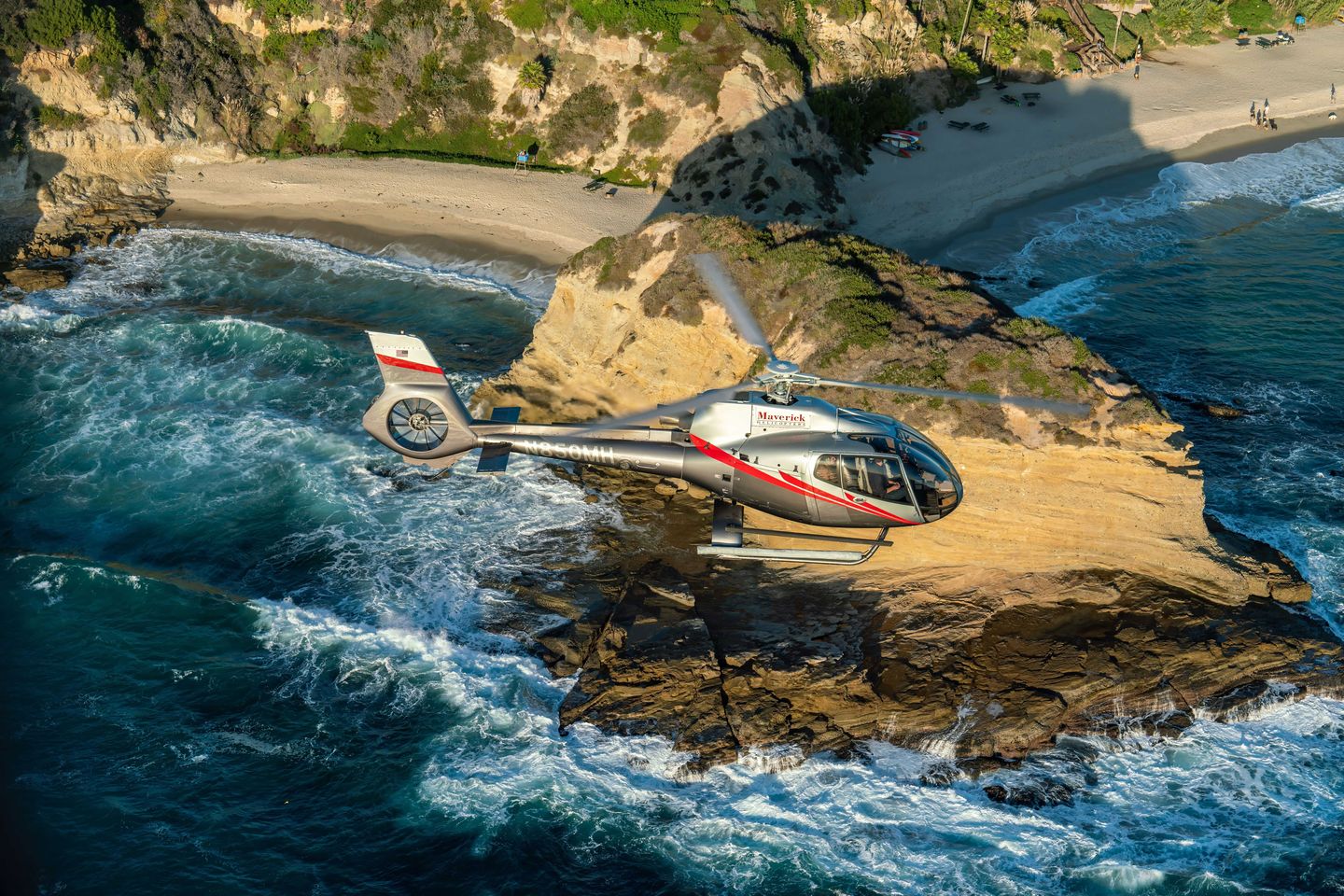 Helicopter over ocean