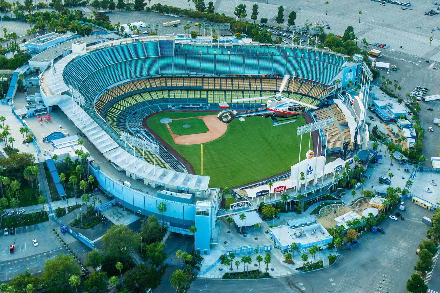 Helicopter over field