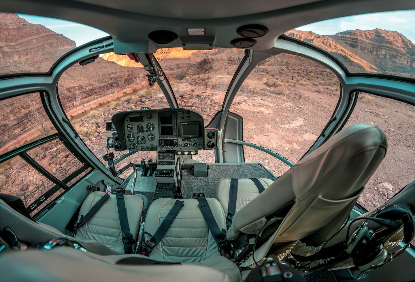 Inside helicopter