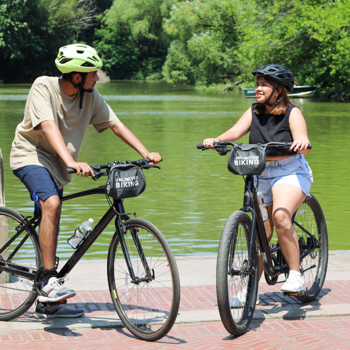 Couple riding bikes