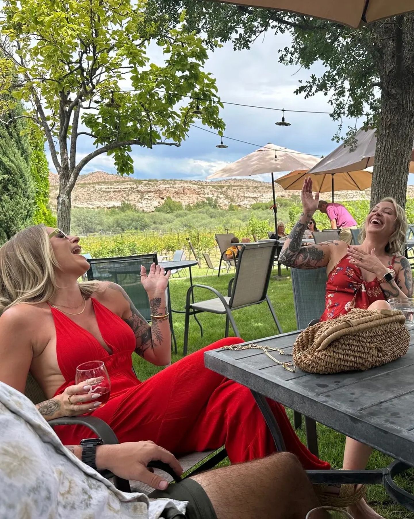 Two woman having wine