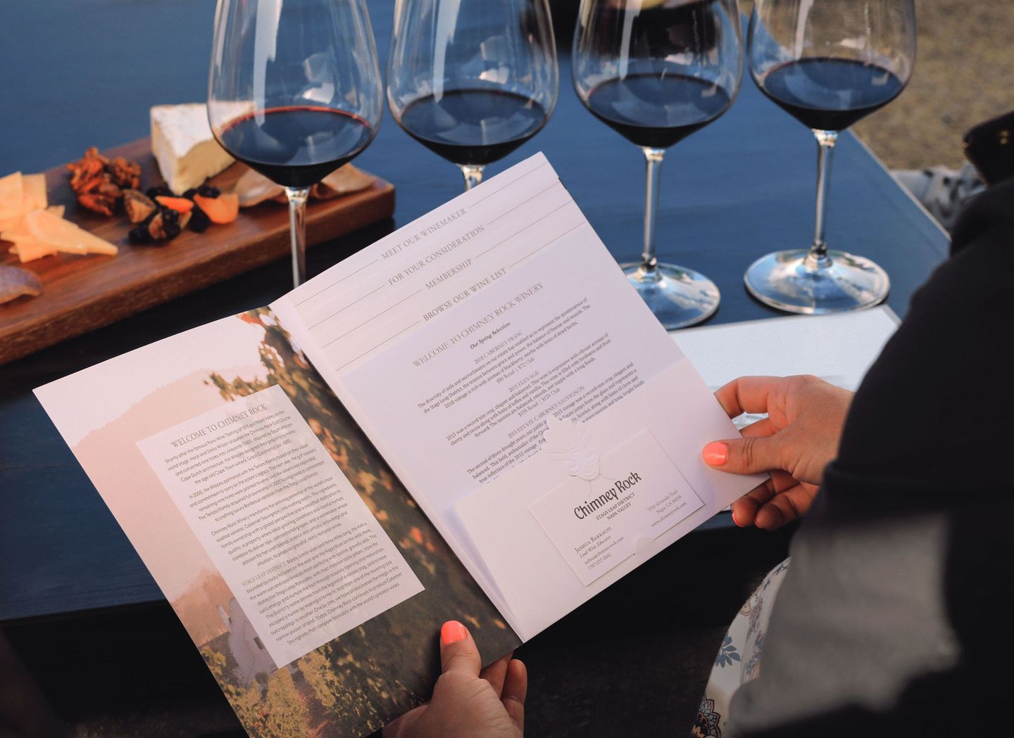 Menu and wines with cheese