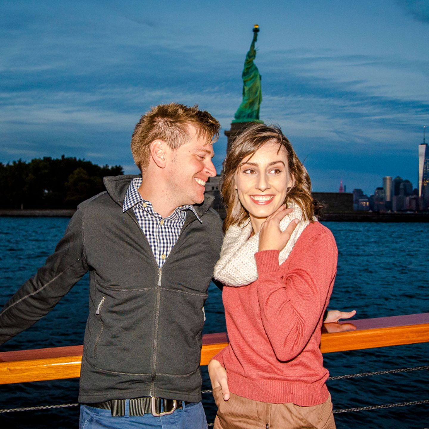 Couple with Statue of Liberty
