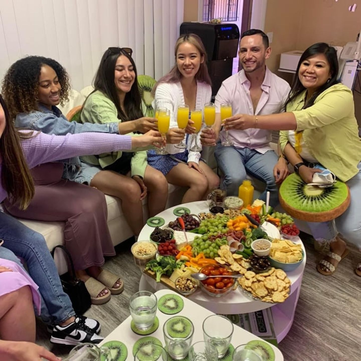 Group having food and drinks