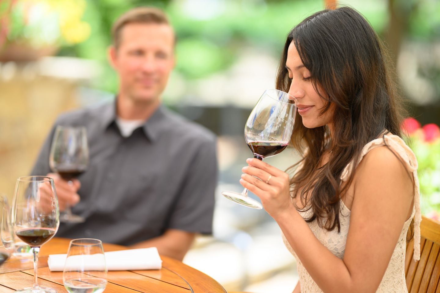 Woman smelling wine
