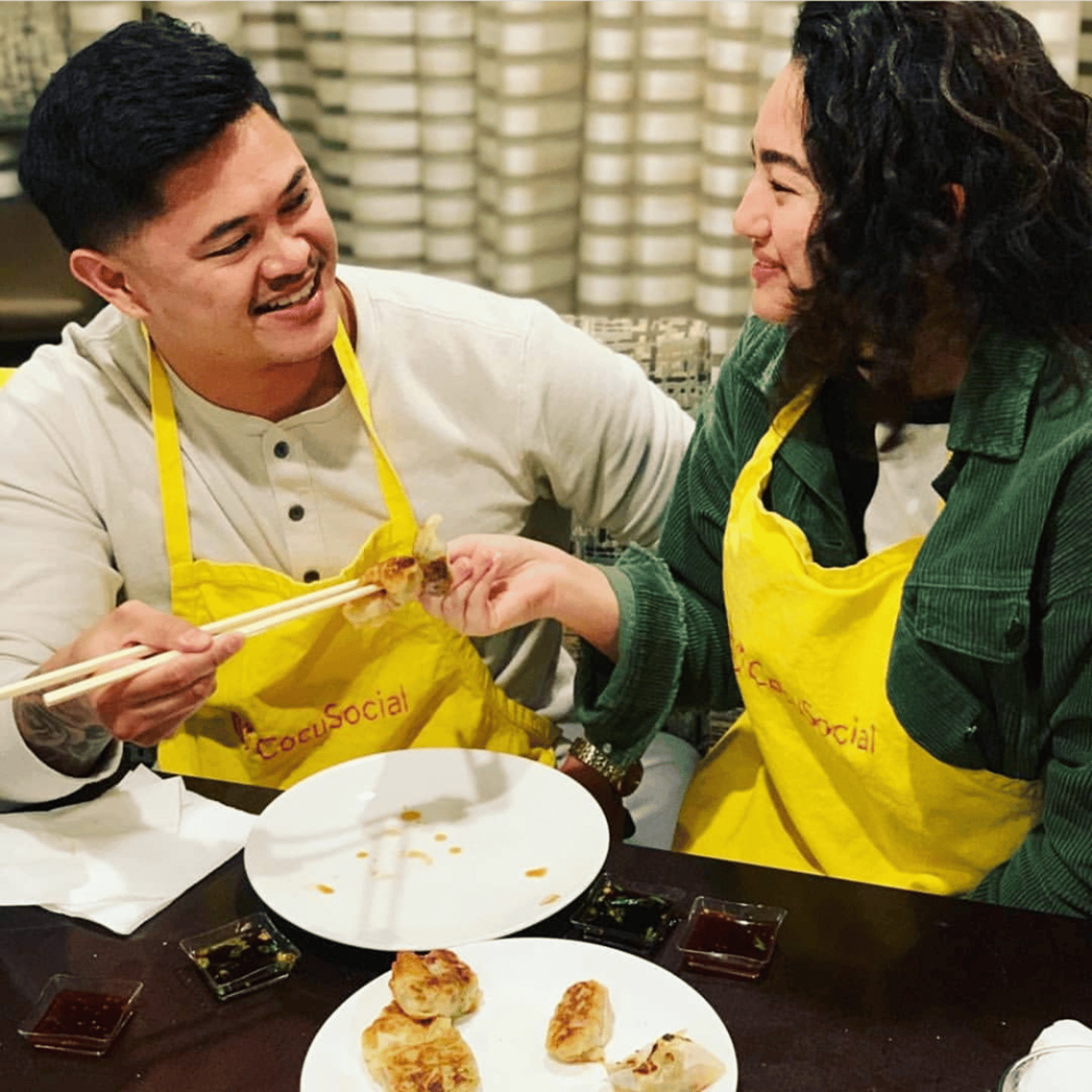 Couple eating dumplings