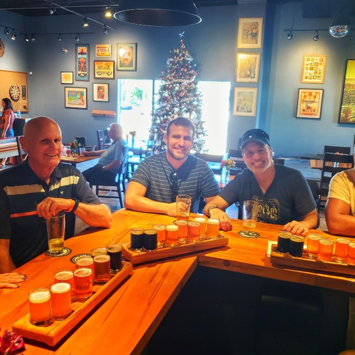 Group with multiple flights of beer