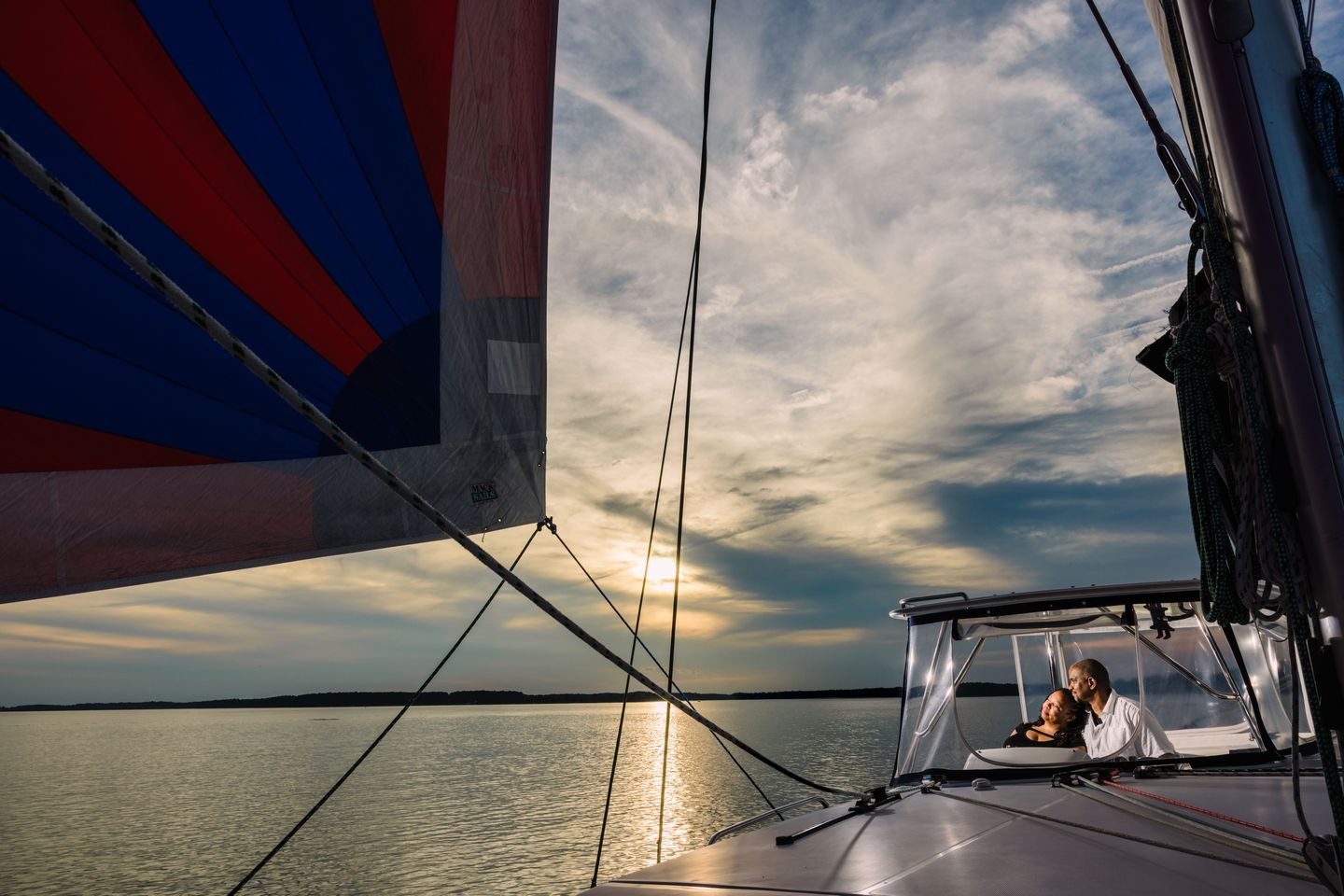 Couple on Sail at Sunset