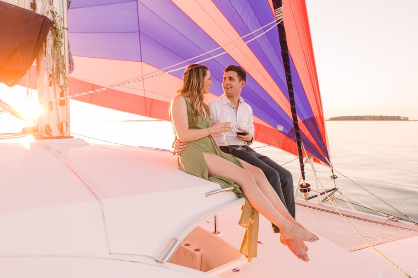 Couple Sailing with Wine