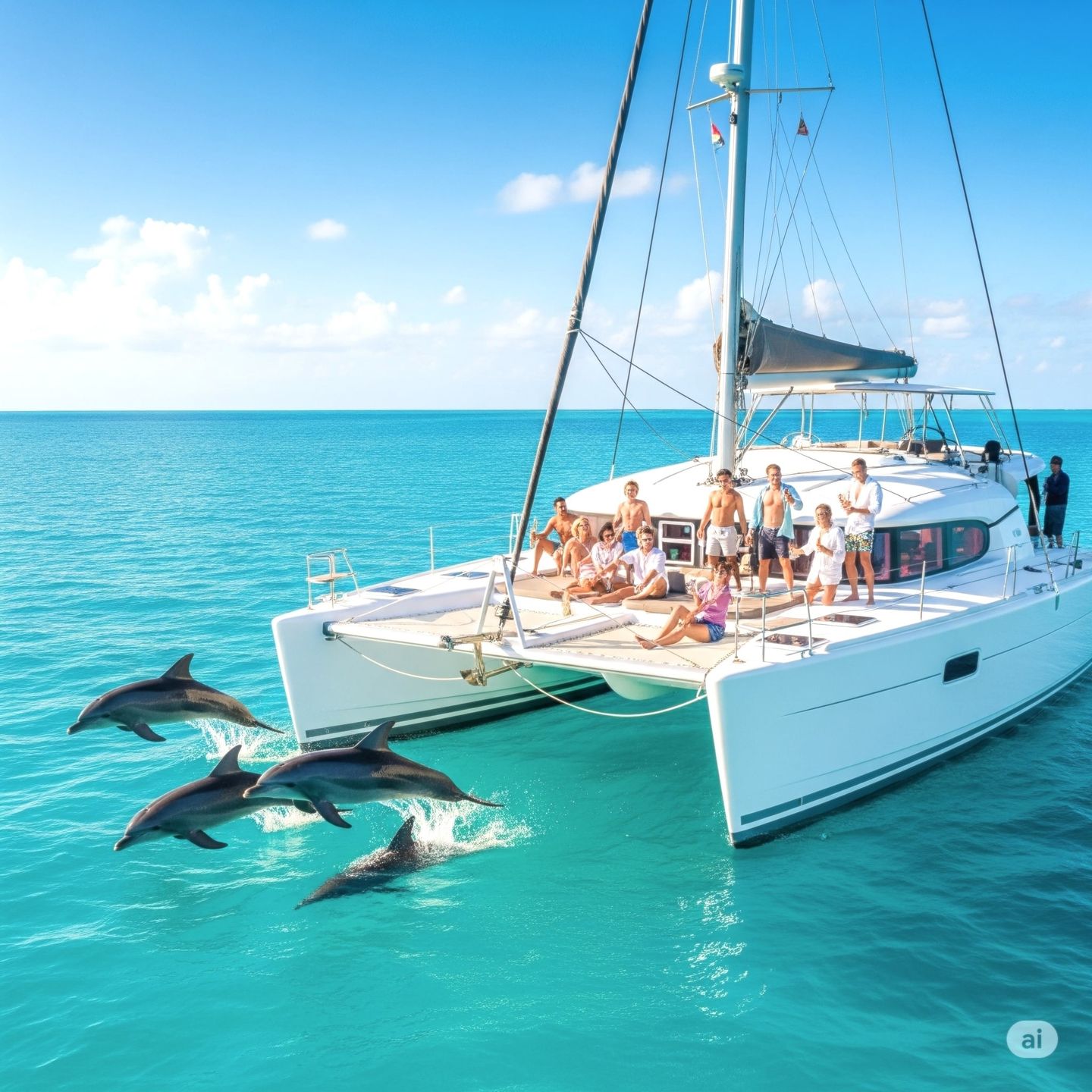 Dolphins jumping near boat