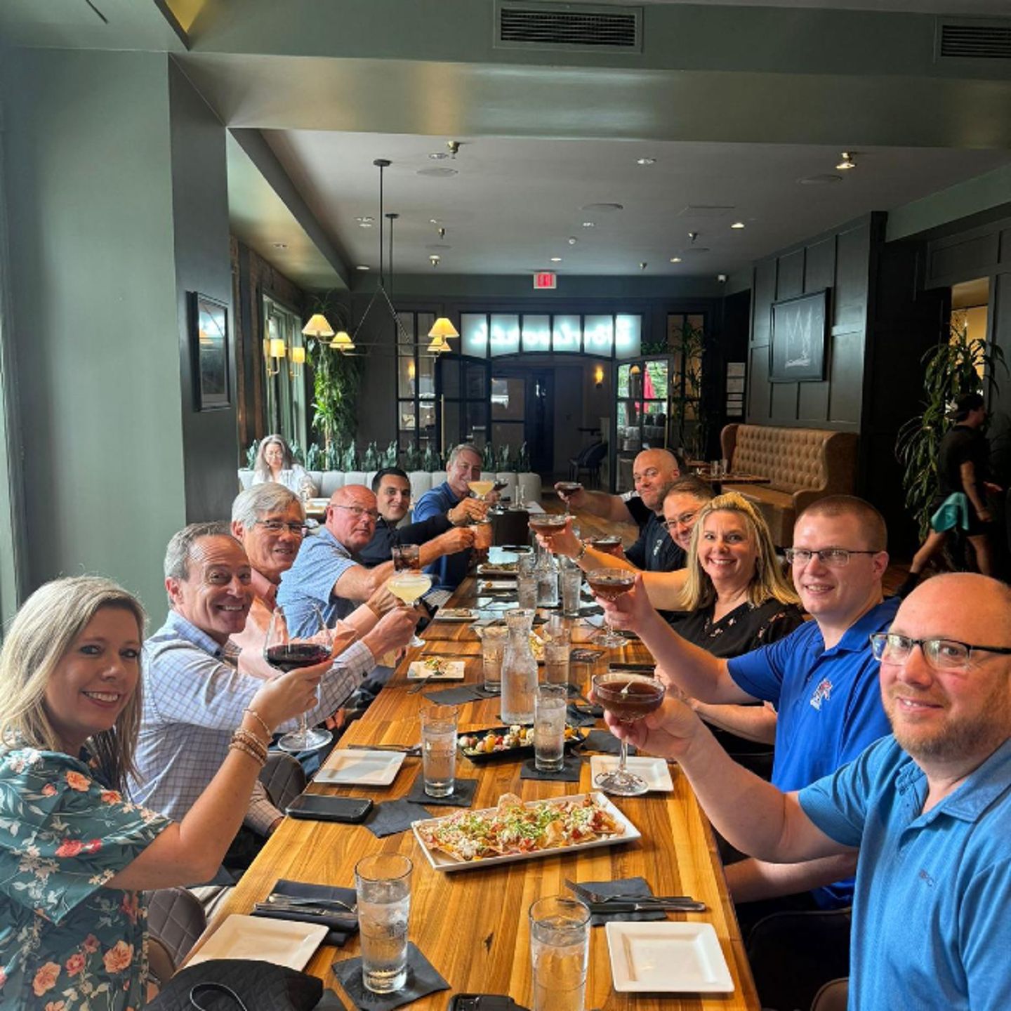 Group with food and drinks
