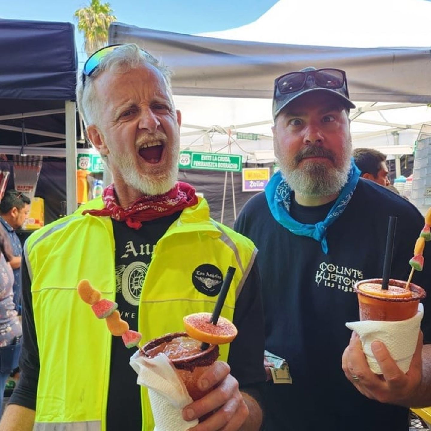 Two people with drinks