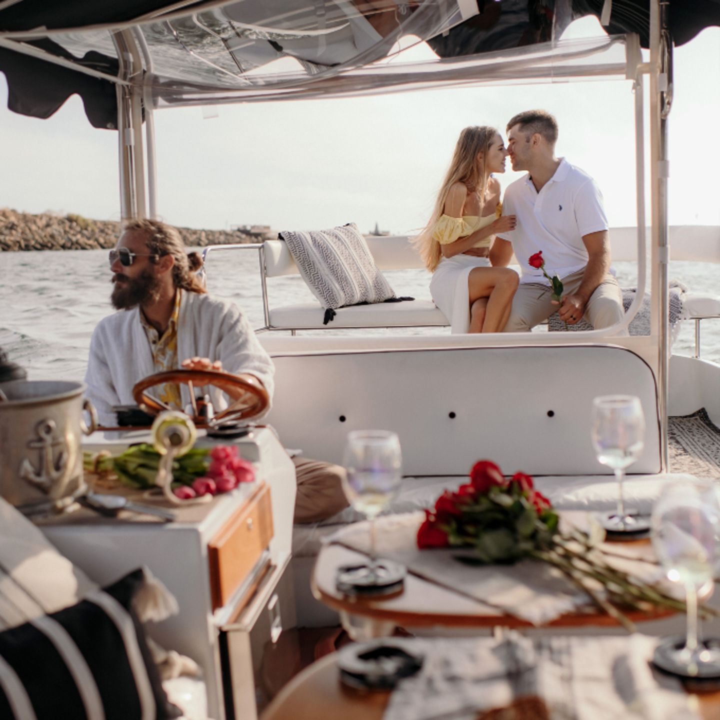 Couple on boat with guide