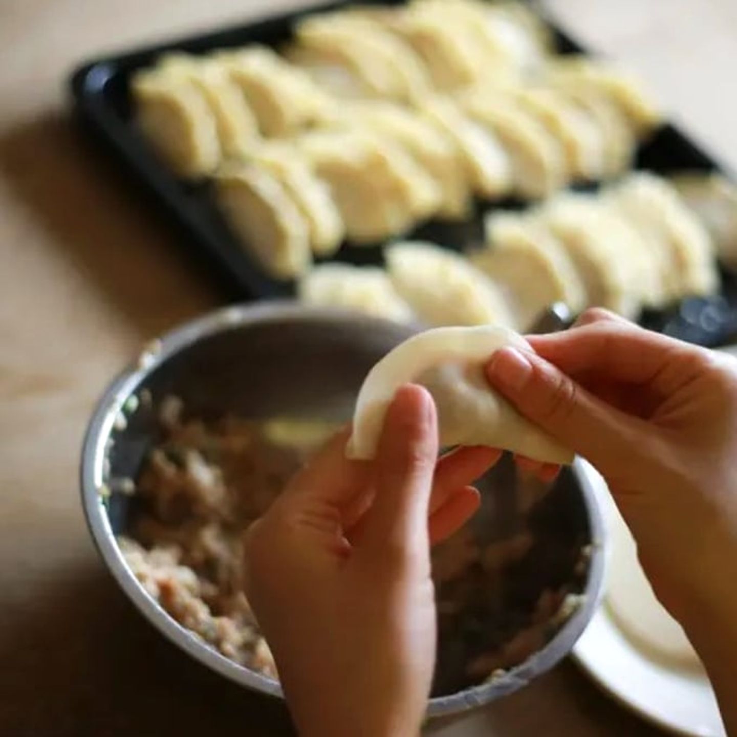 Person folding dumpling