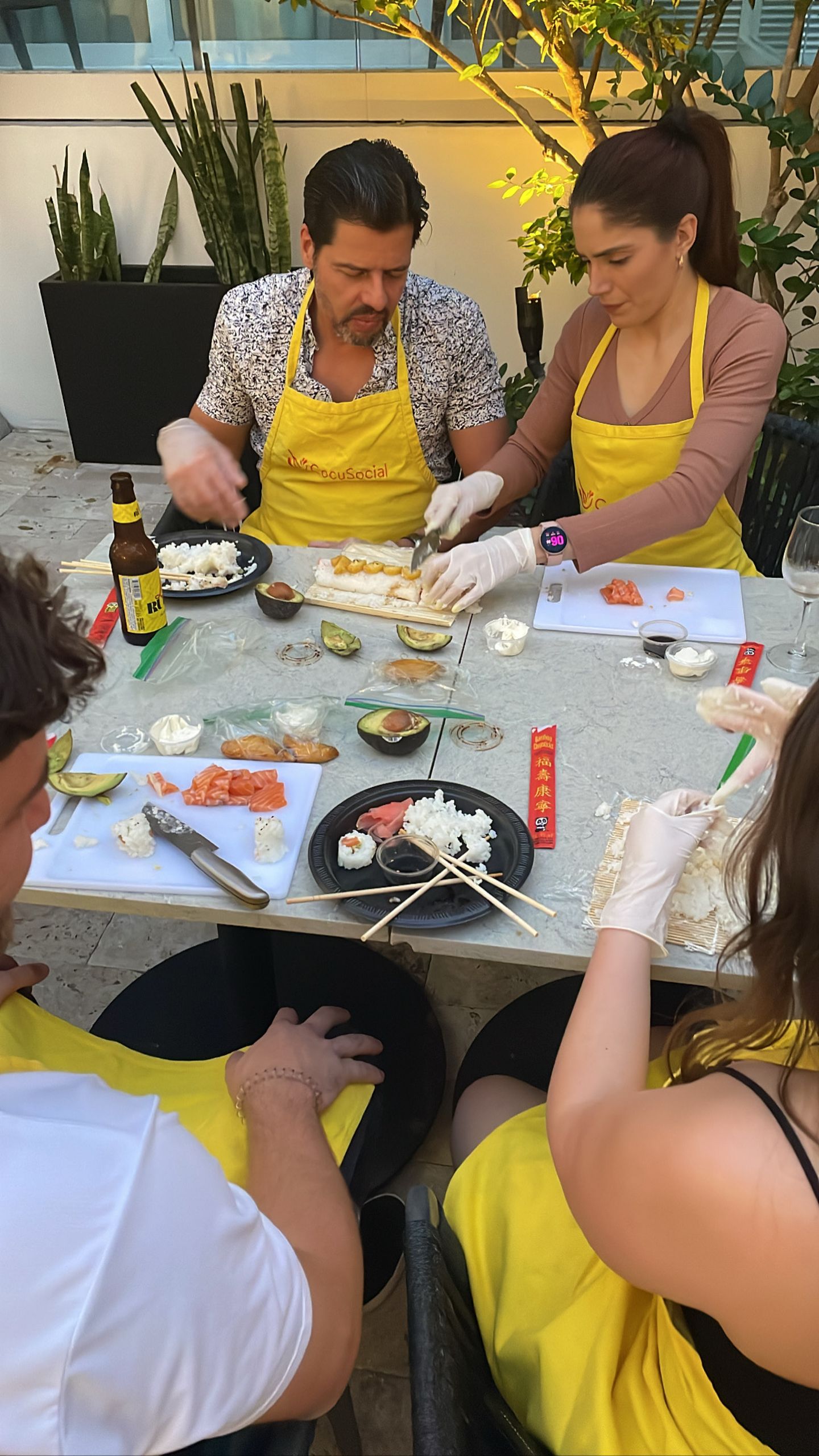 People enjoying sushi