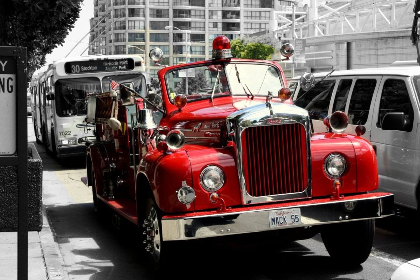 Fire engine in city