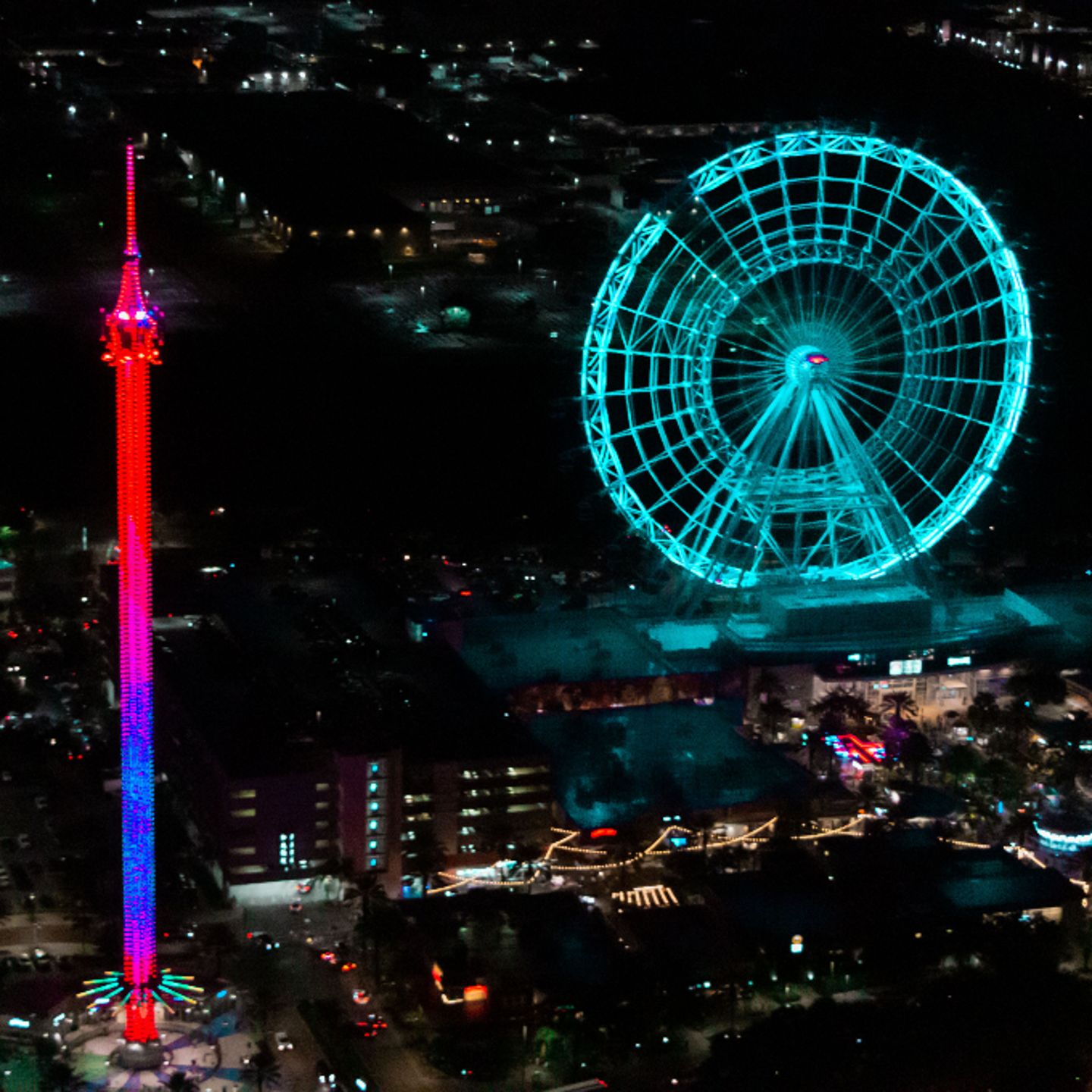 Ferris wheel and drop rides