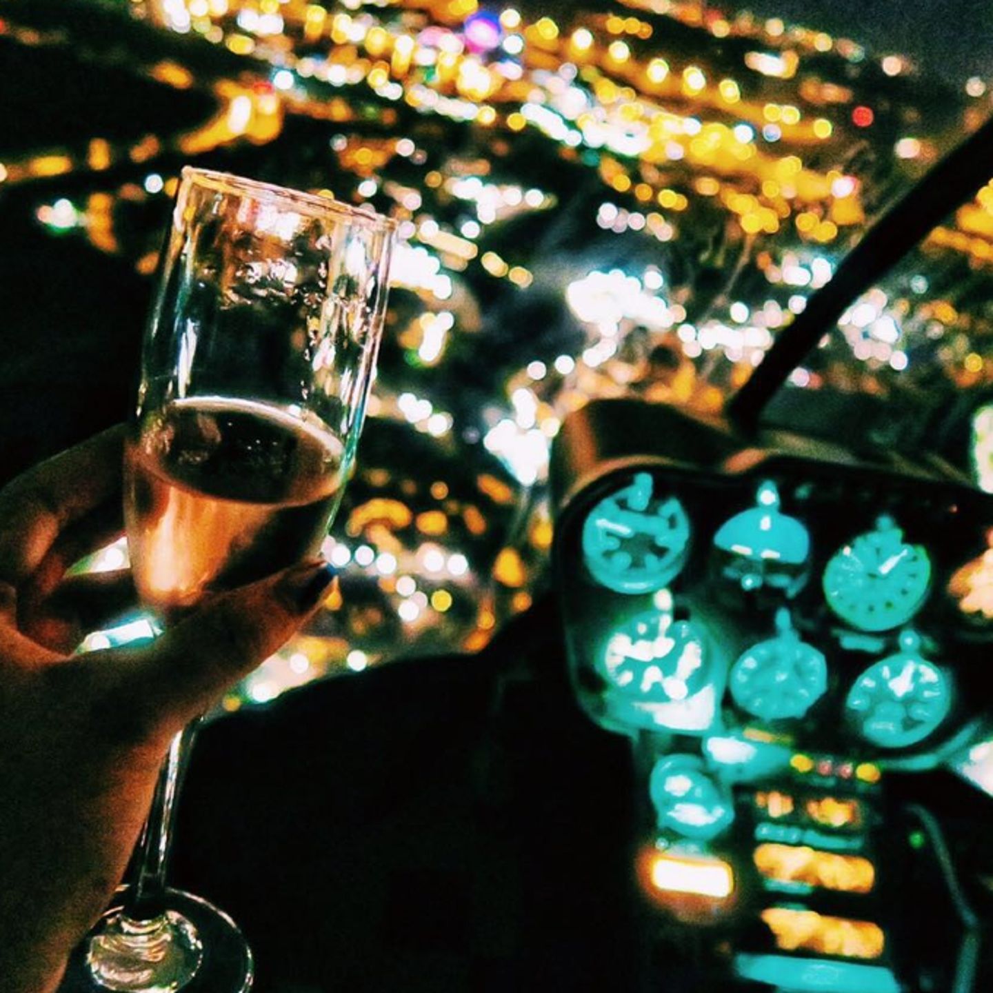 Champagne in helicopter