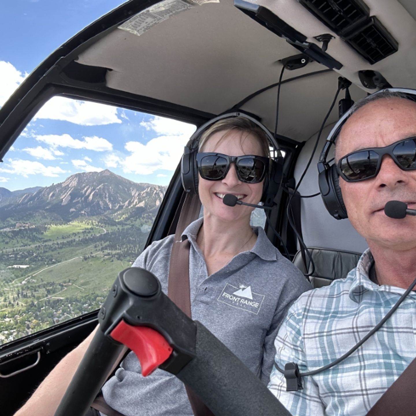 Two people in helicopter