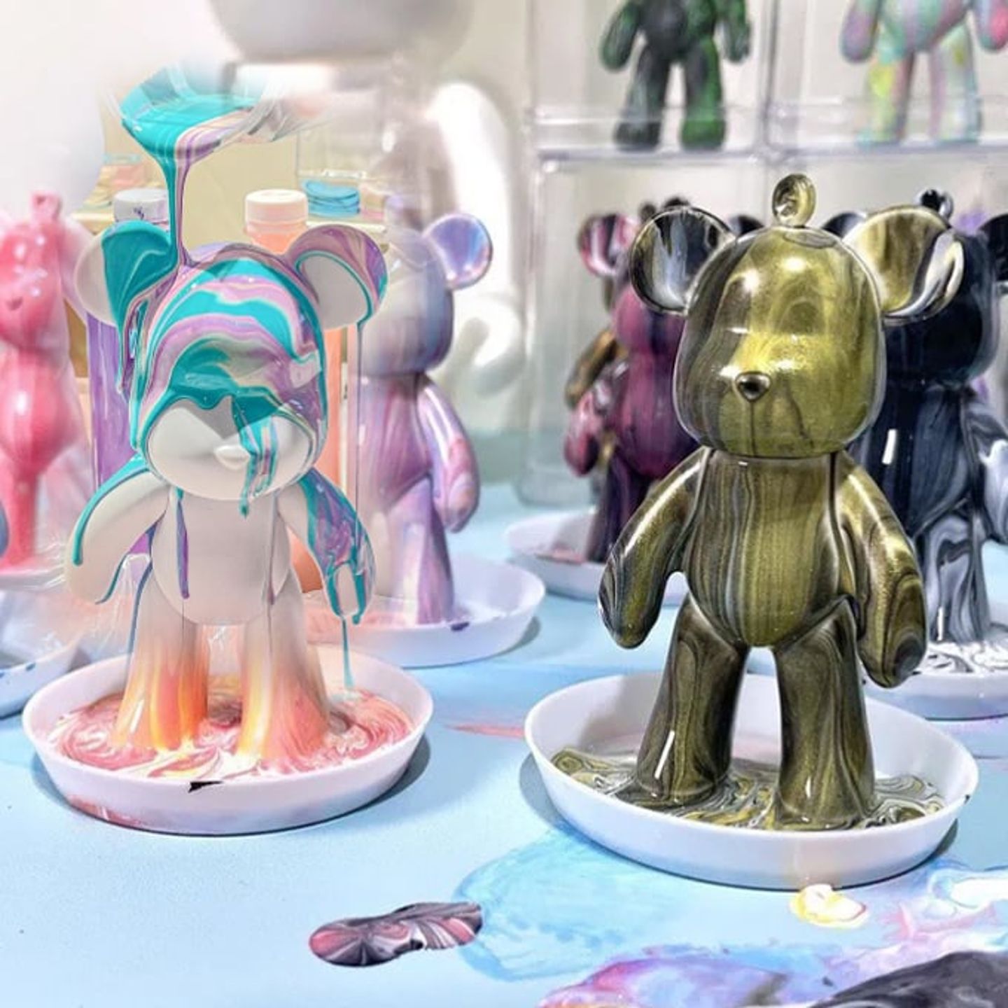 Multiple colorful bears