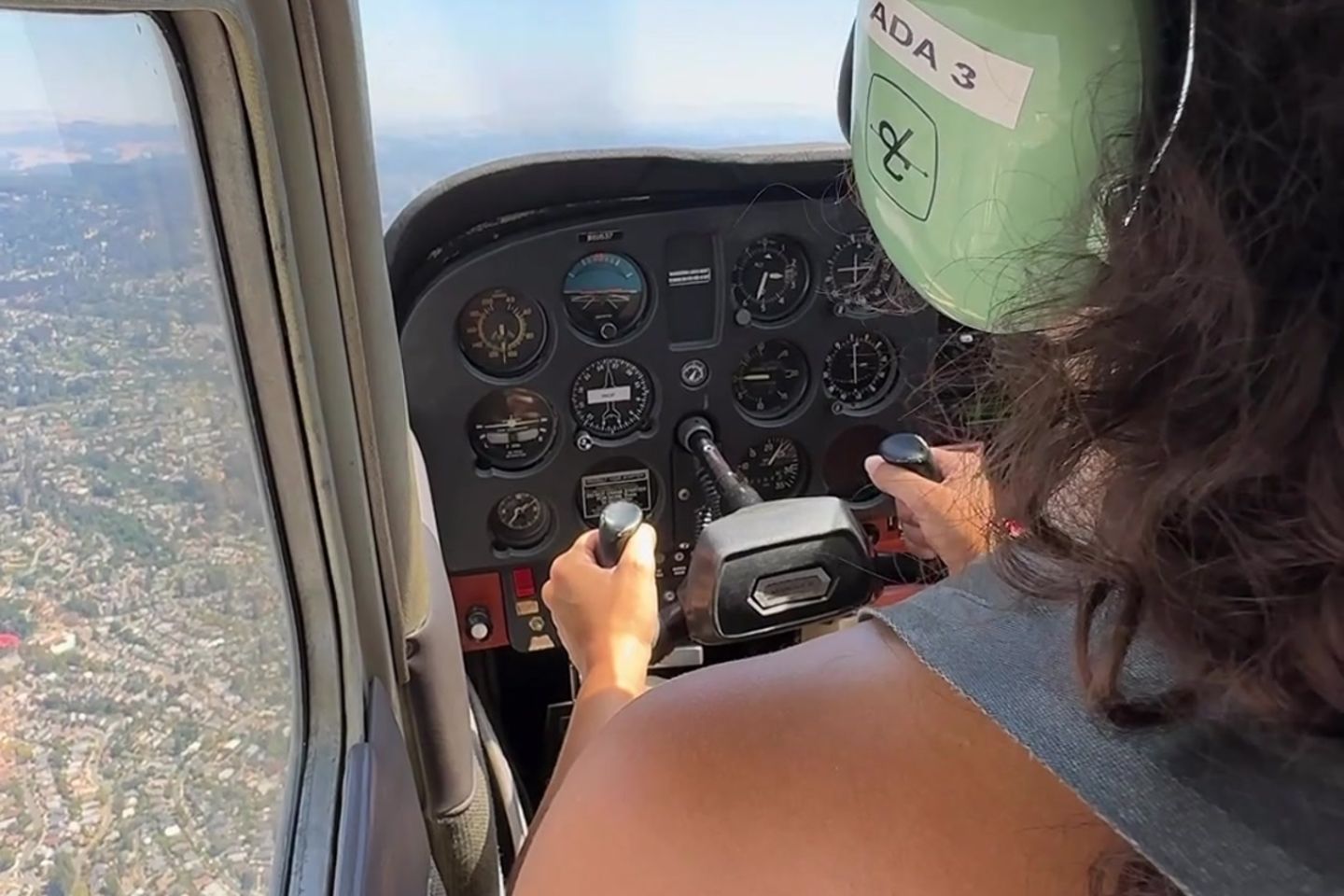 Woman flying plane