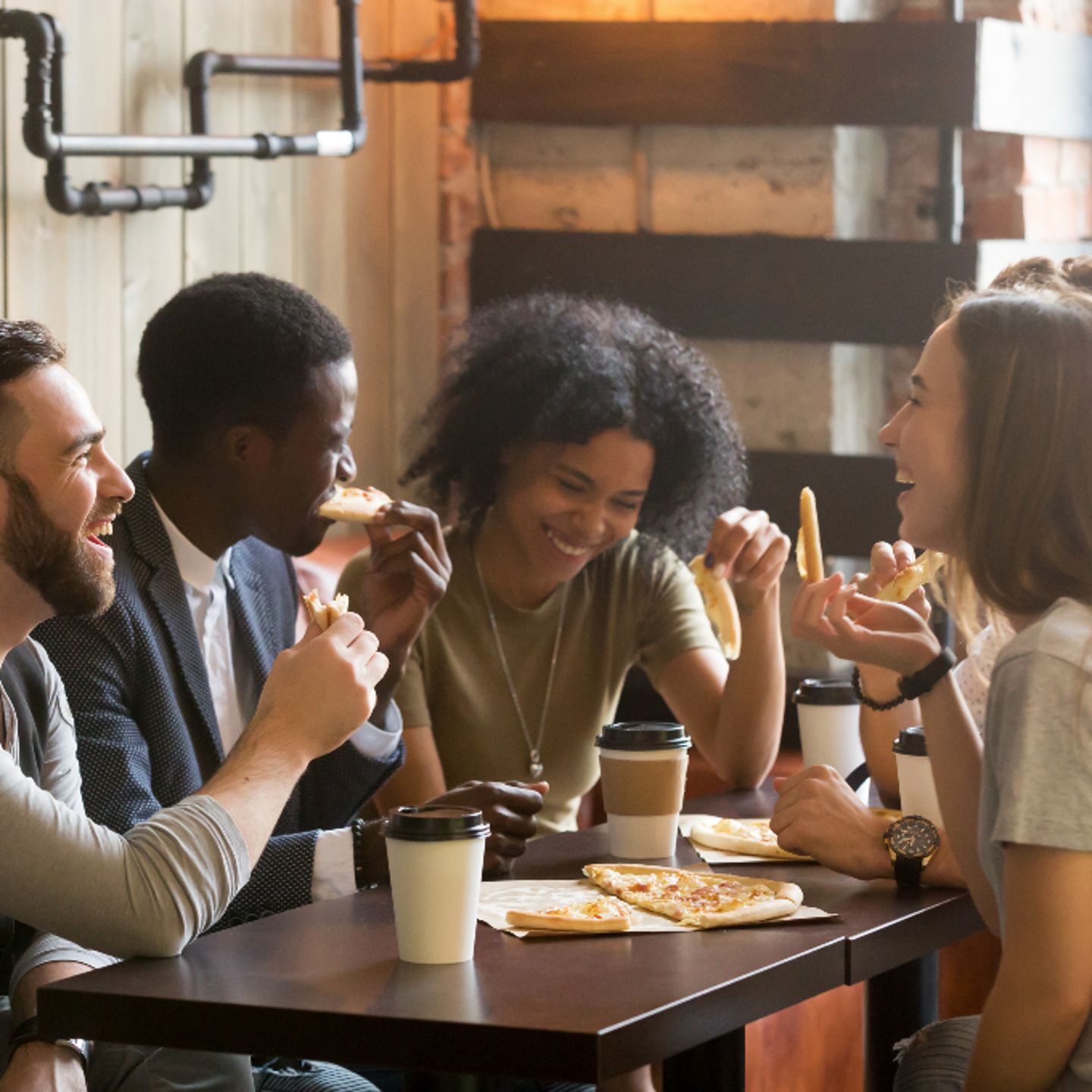 Group at table eating