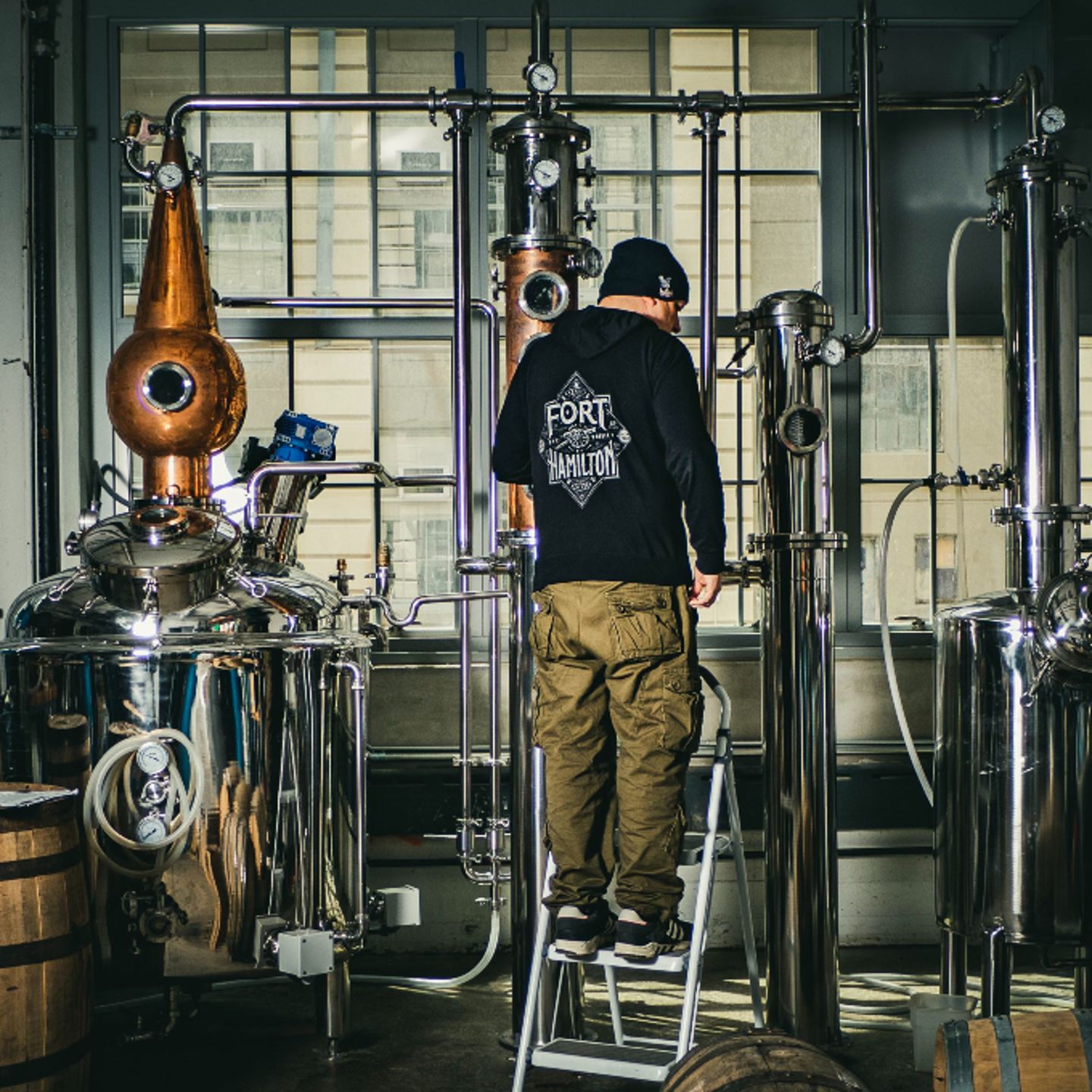 Worker in distillery