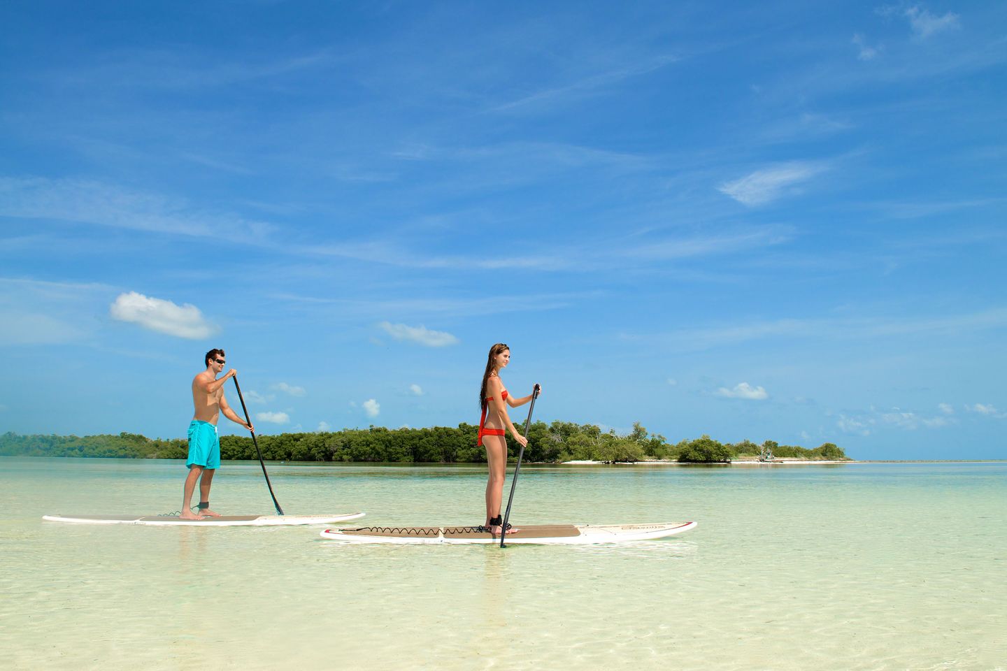 Two people paddleboarding