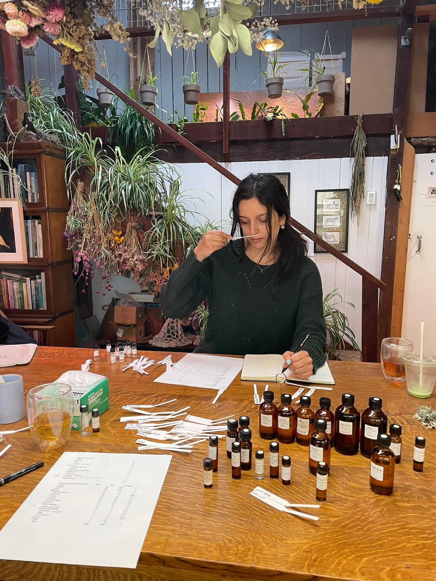 Woman smelling scents