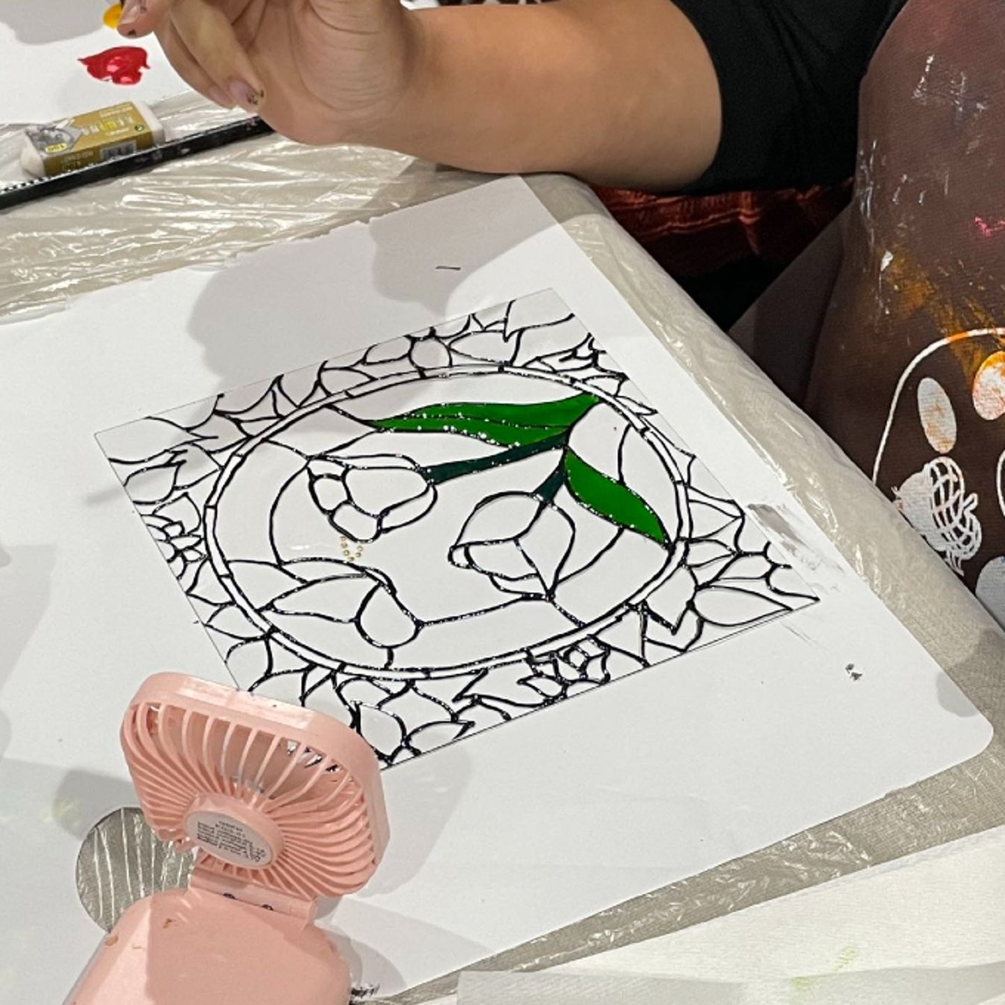 Person stenciling art