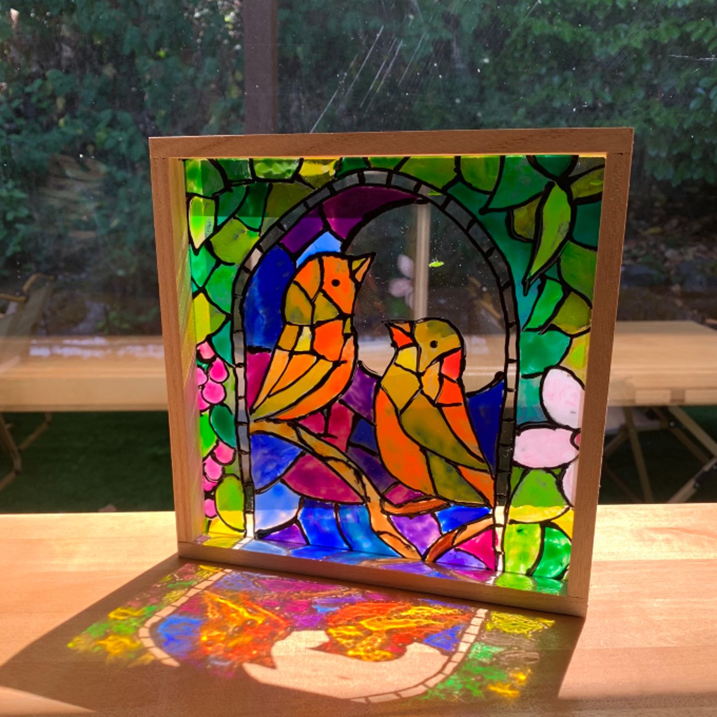 Finished bird glass art