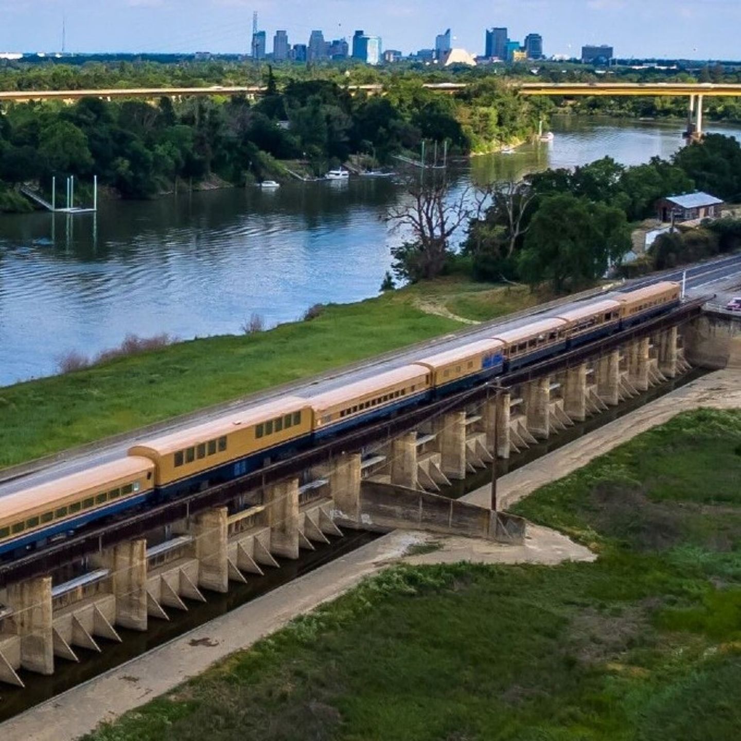 Train next to river