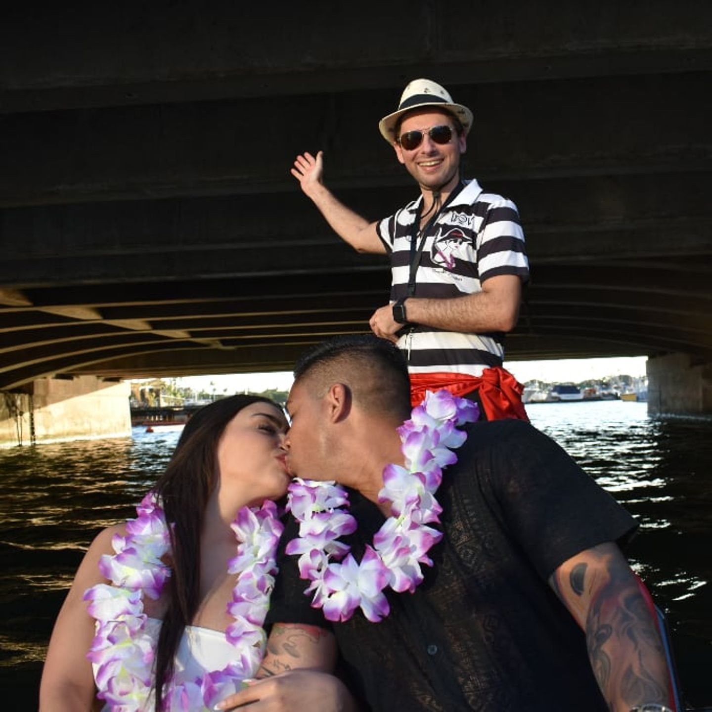 Couple on gondola with guide