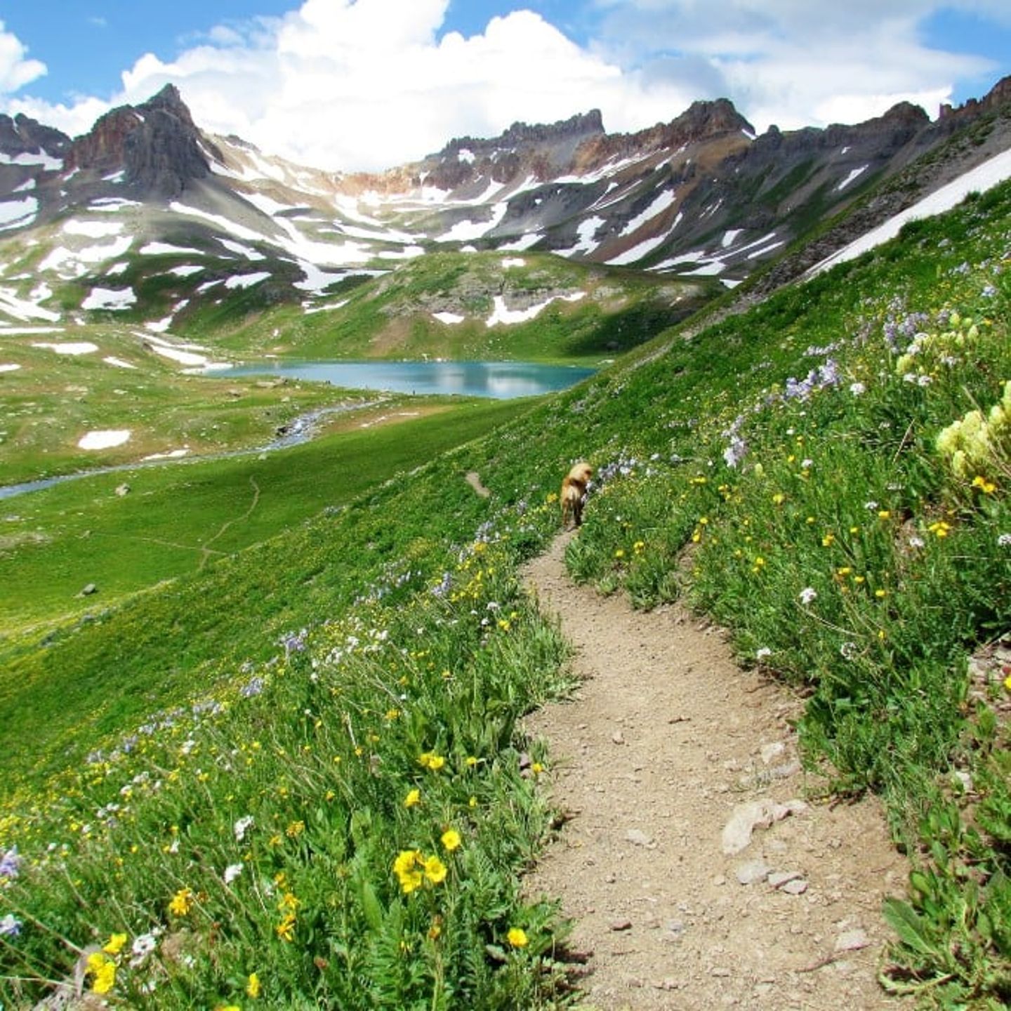 Mountain trail to lake