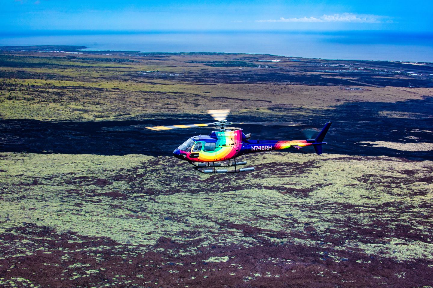 Helicopter over land
