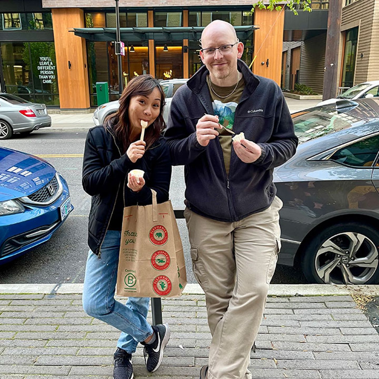Two people enjoying ice cream