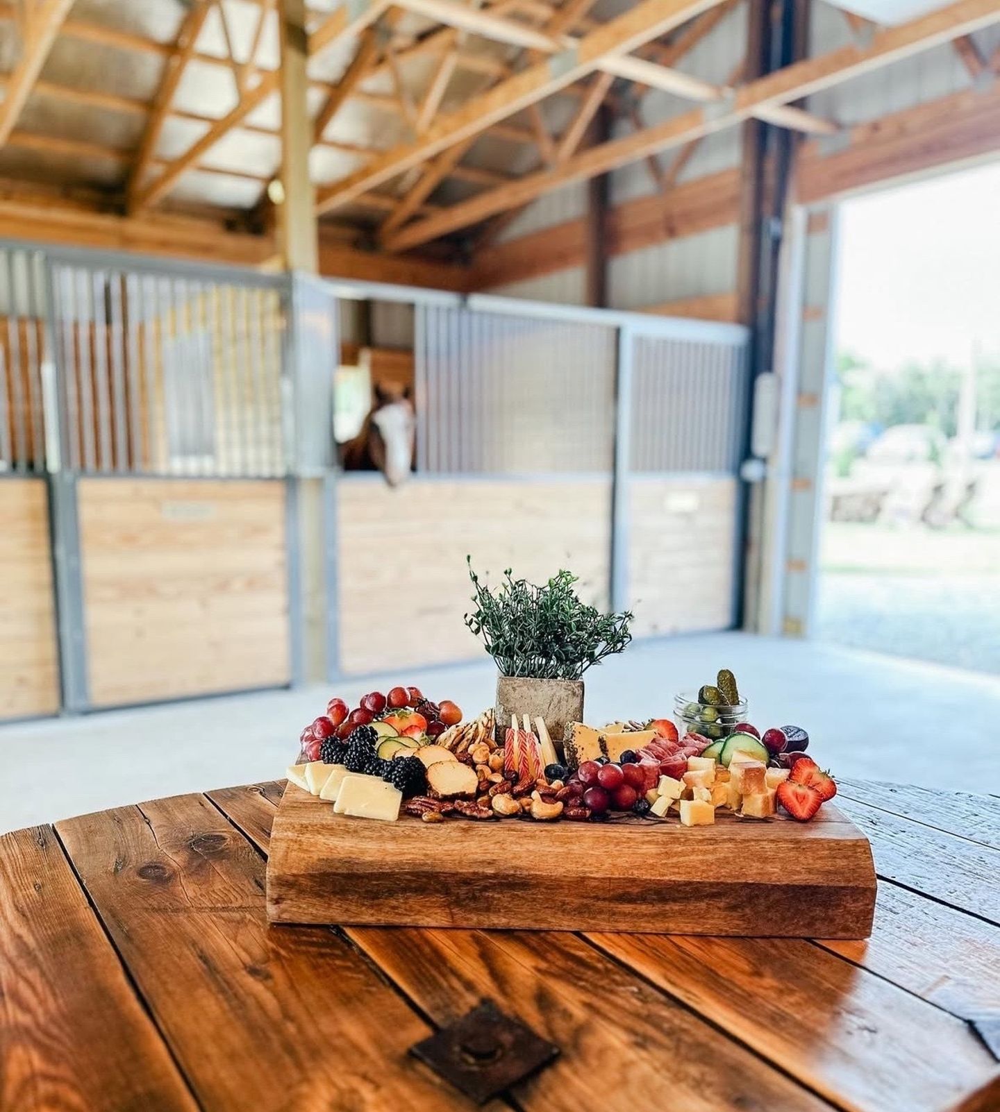 Charcuterie board in barn